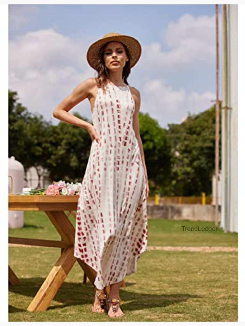 Women's Sleeveless Halter Maxi Dress Side Slit Summer Casual - Picture 5 of 7